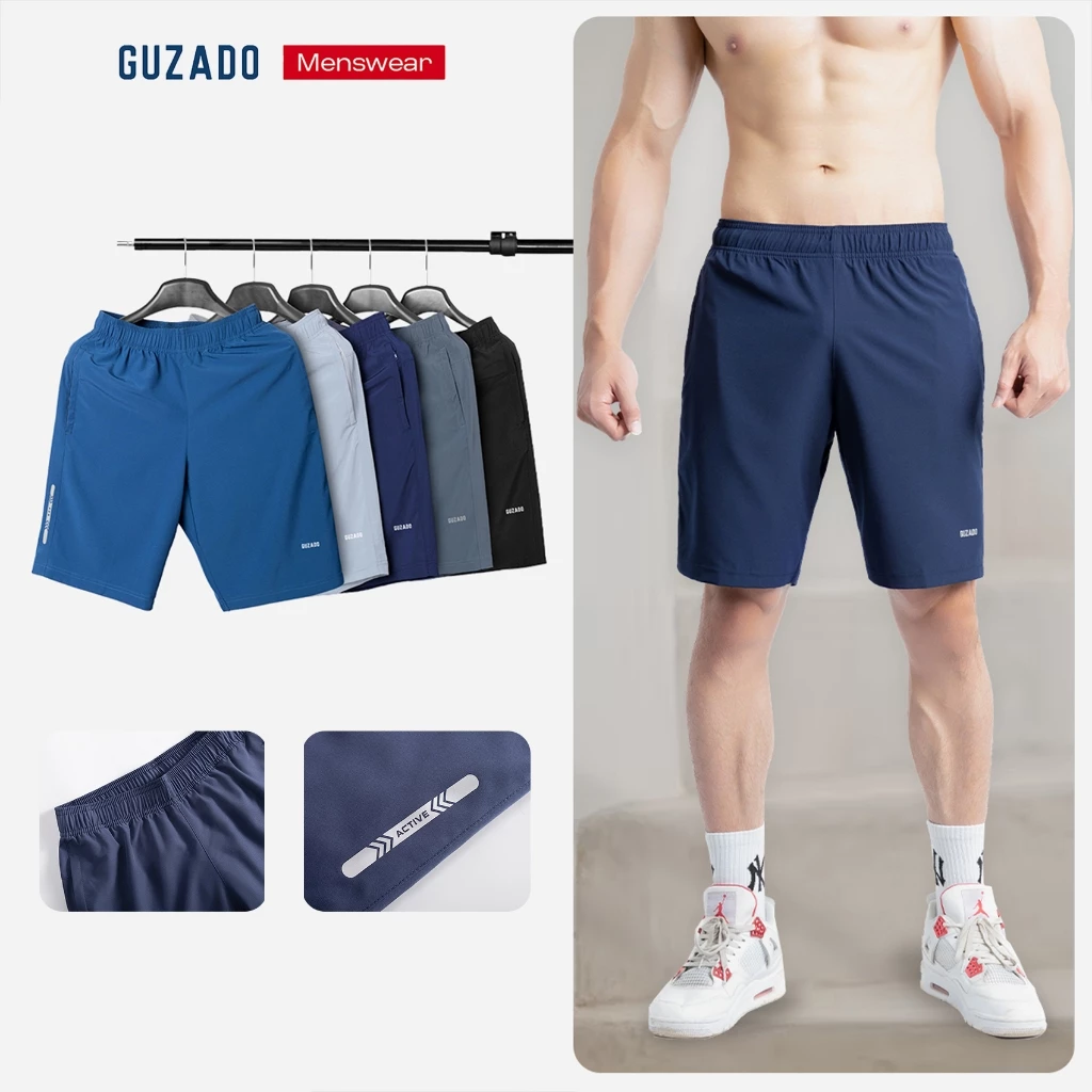 Quần Đùi Thể Thao Nam Basic GUZADO Vải Gió Mềm Mịn Nhẹ Thoáng Lưng Chun Co Giãn Thoải Mái GSR01
