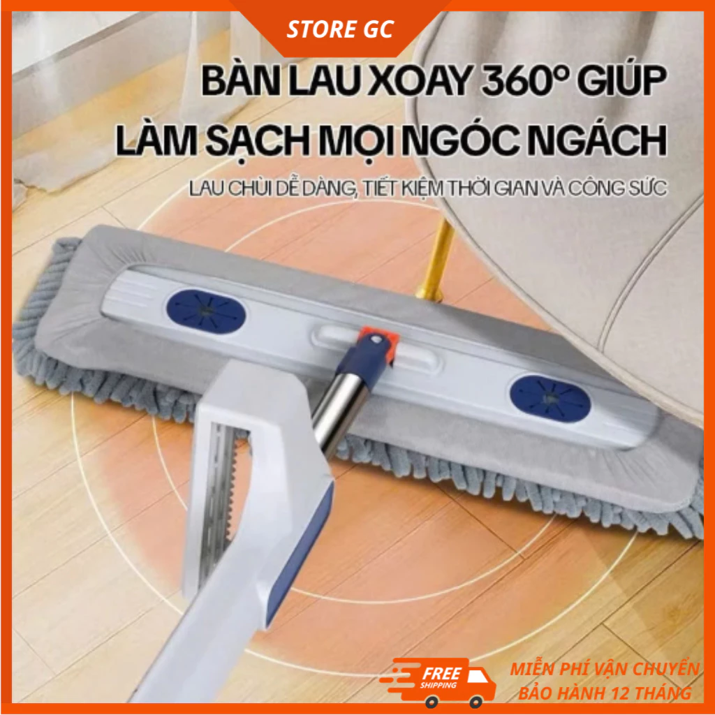 Cây Lau Nhà Tự Vắt SUMI Pro Bản 45/60CM, Chổi Lau Nhà Xoay 360 Độ, Kèm Hai Bông Lau San Hô (Ko Chậu)