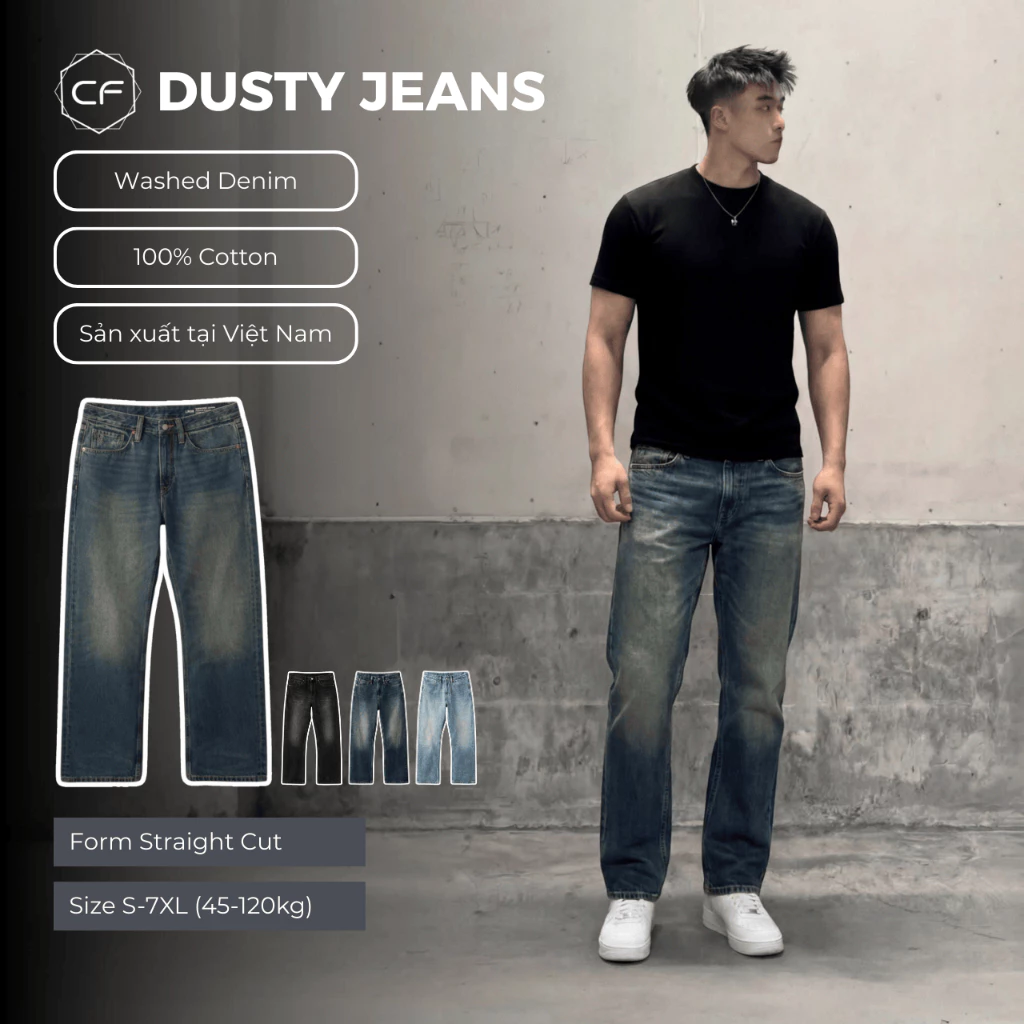 [CLEANFIT] QUẦN JEAN NAM ỐNG ĐỨNG WASH XANH RÊU DUSTY, QUẦN JEAN ỐNG SUÔNG FORM REGULAR, QUẦN BÒ NAM, UNISEX, BIGSIZE