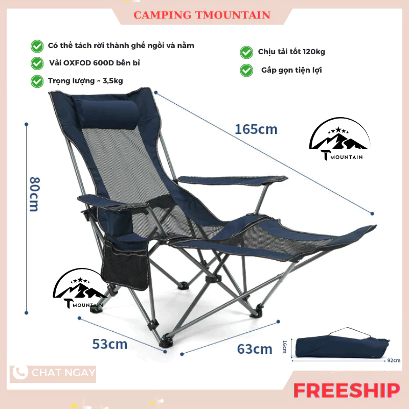 Ghế Camping Ngả Lưng Tmountain Gấp Gọn Thư Giãn Dã Ngoại Du Lịch Cao Cấp Dễ Sử Dụng