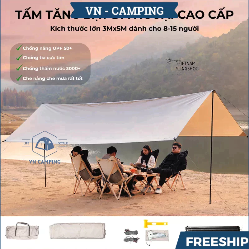 Tấm tăng lều tank bạt che nắng chống mưa, bạt lót cắm trại du lịch dã ngoại dày rộng, màu săc mát mẻ