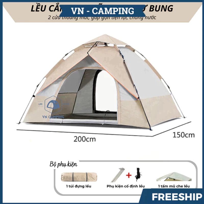 Lều Cắm Trại, lều dã ngoại tự bung, chống tia UV, chống thấm nước, lều tự giãn nở phù hợp 2-6 người