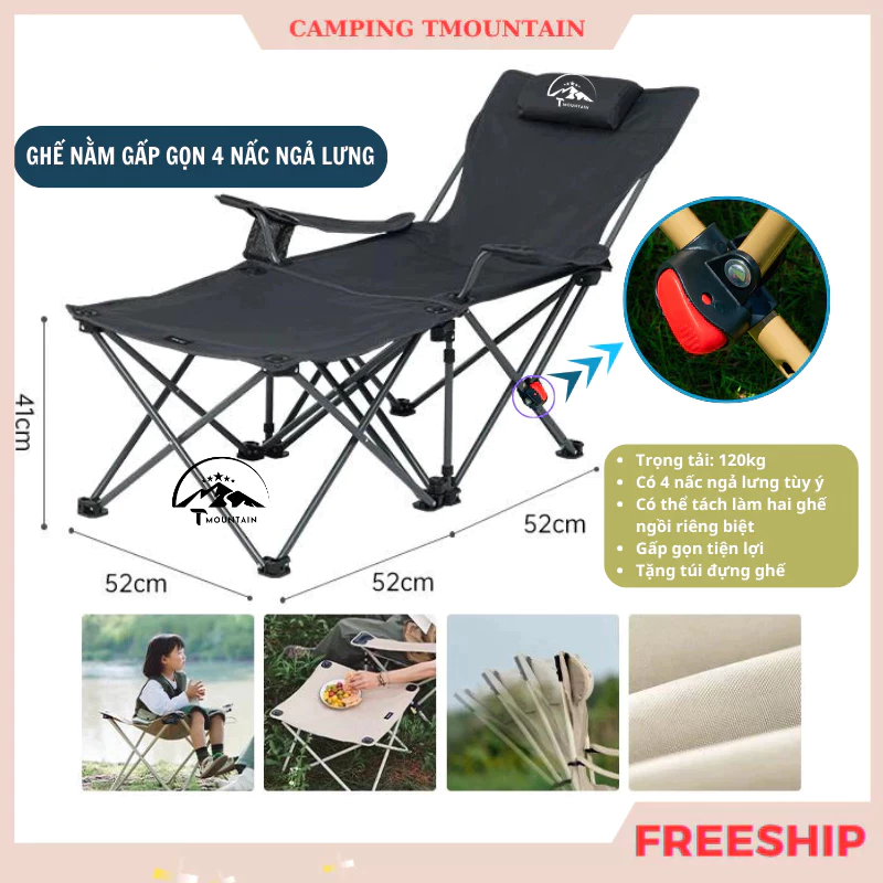 Ghế Camping Ngả Lưng Tmountain Gấp Gọn Thư Giãn Dã Ngoại Du Lịch Cao Cấp Hiện Đại