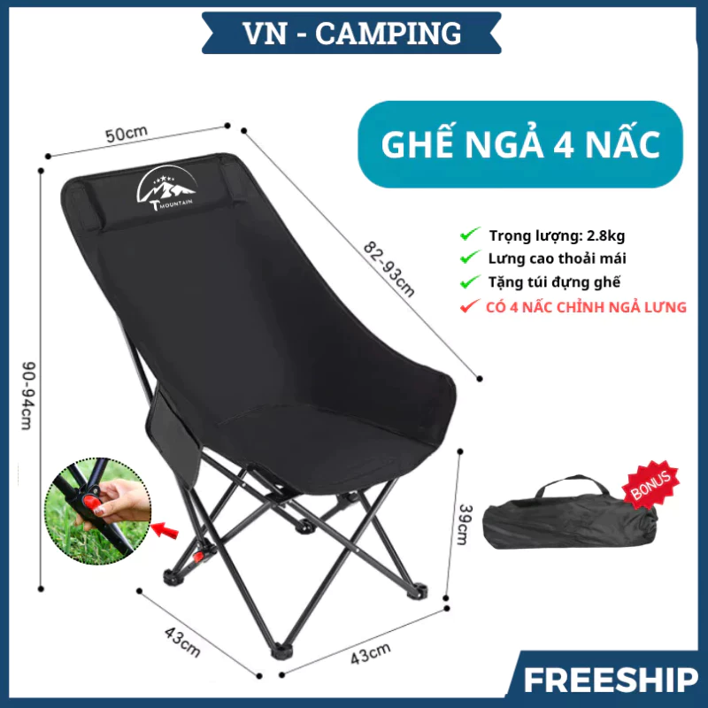 Ghế Camping Gấp Gọn Ngả Lưng Tmountain Chịu Lực Cao Cấp Dã Ngoại Du Lịch Ngoài Trời Êm Ái
