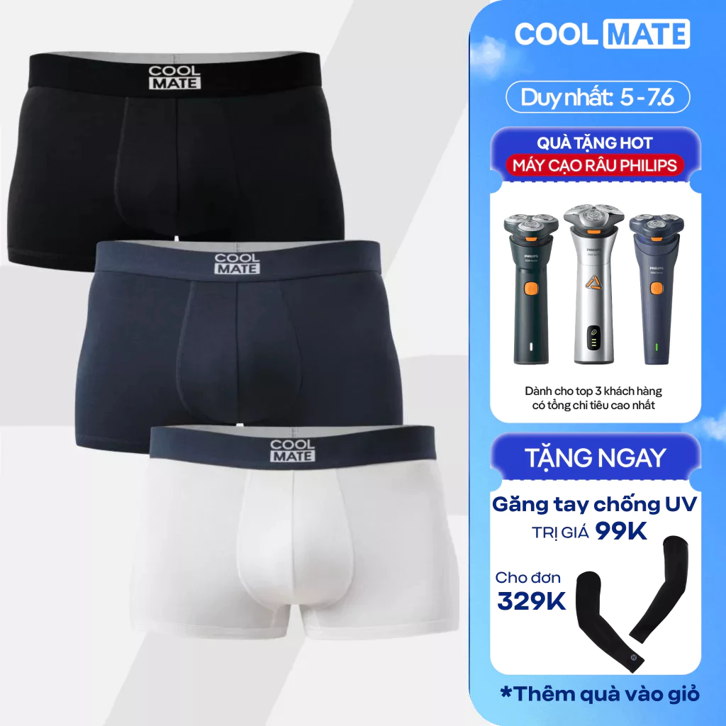 Combo 3 quần lót nam dáng Trunk Bamboo mềm mại, kháng khuẩn, thấm hút tốt Coolmate