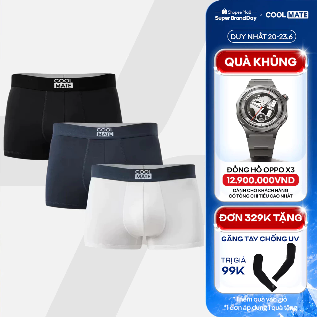 Combo 3 quần lót nam dáng Trunk Bamboo mềm mại, kháng khuẩn, thấm hút tốt Coolmate